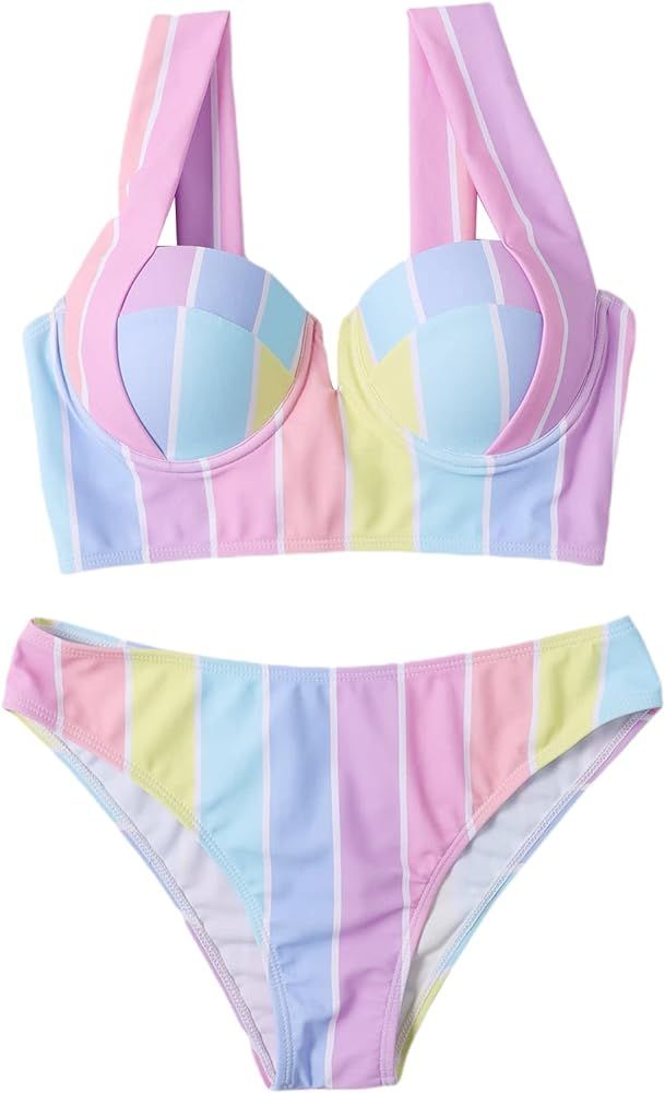 SOLY HUX Women's Color Block Underwire Bikini Set Bathing Suits 2 Piece Swimsuits | Amazon (US)