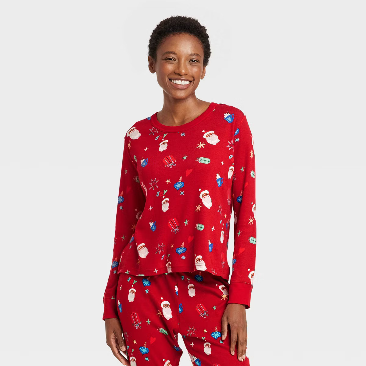 Women's Santa Print Cotton Ribbed Holiday Matching Family Pajama Shirt - Wondershop™ Red | Target