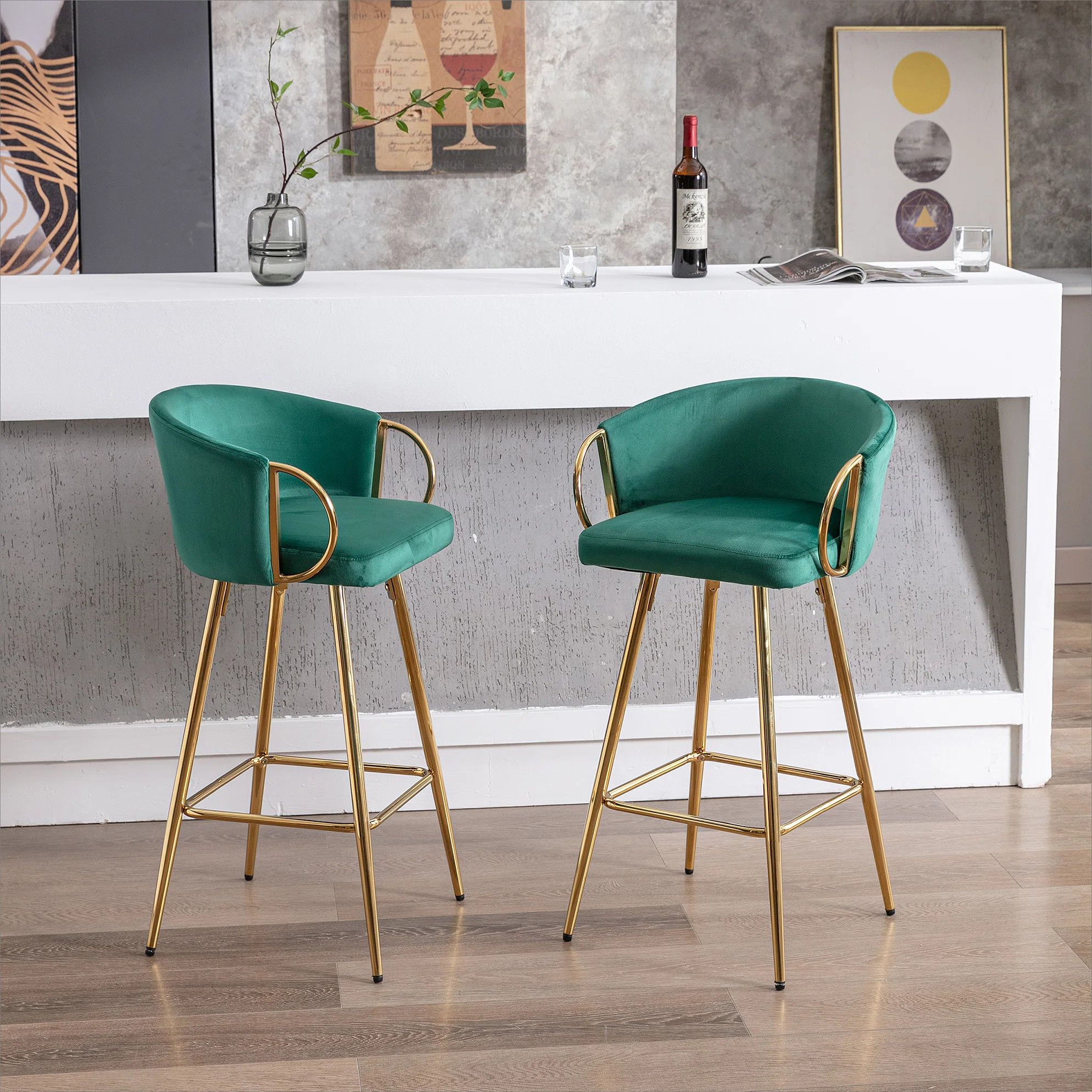 Dardar Stools,with Chrome Footrest and Base /Golden Leg Simple Bar Stool (Set of 2) | Wayfair North America