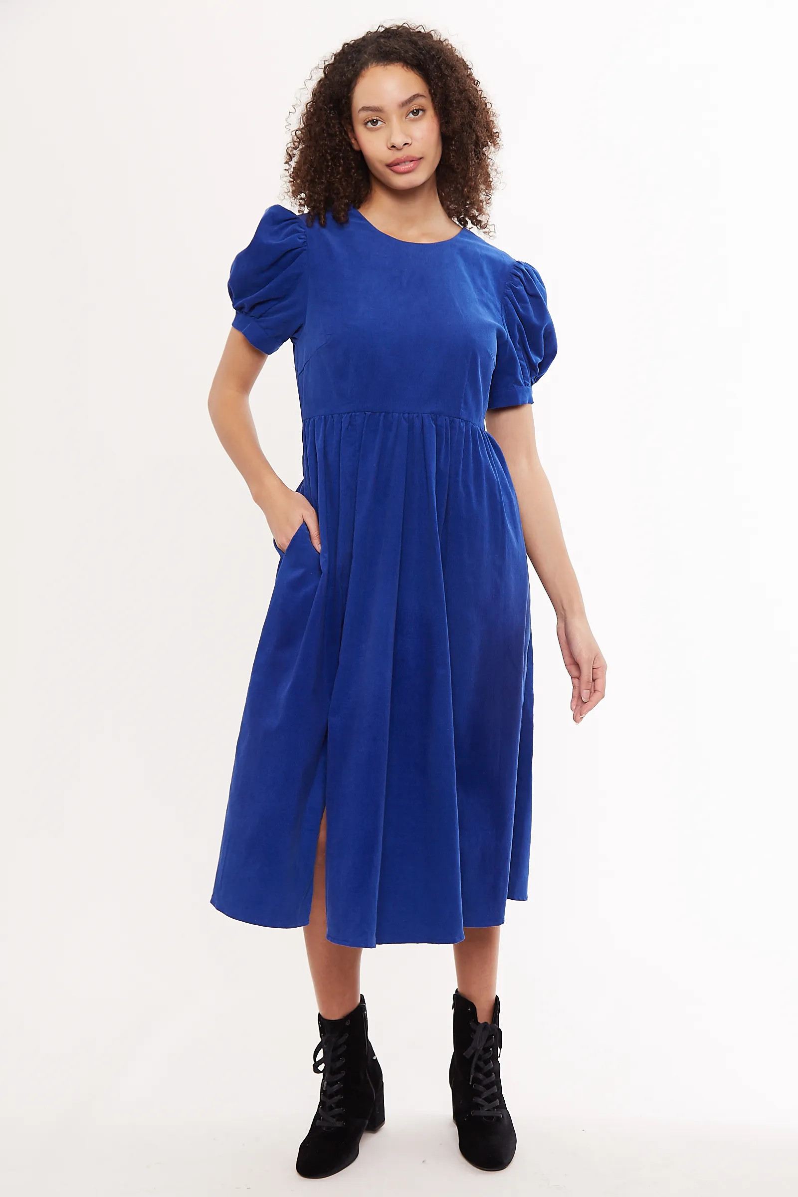Louche Stasia Blue Baby Cord Statement Sleeve Midi Dress - JOY  | Fashion Clothing for Women, Men... | Joy The Store