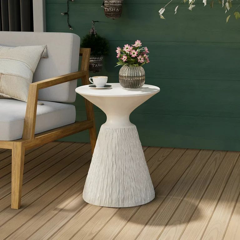 COSIEST Outdoor Side Table Mushroom Shaped Round White Concrete Accent Table | Walmart (US)