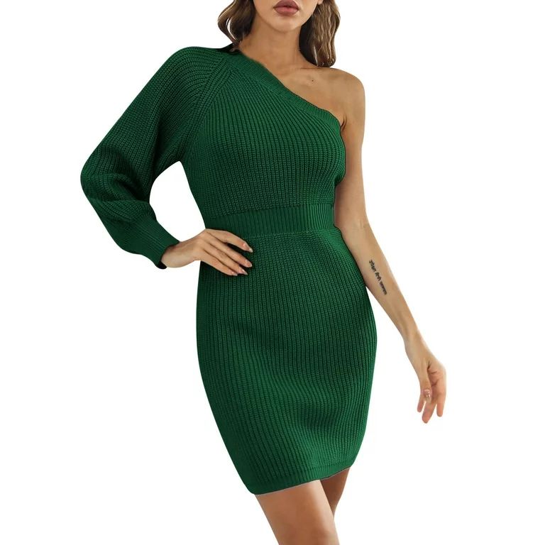 Fsqjgq Sweater Dresses for Women 2023 Off Shoulder Long Sleeve Bodycon Mini Dress Fall Winter Cas... | Walmart (US)