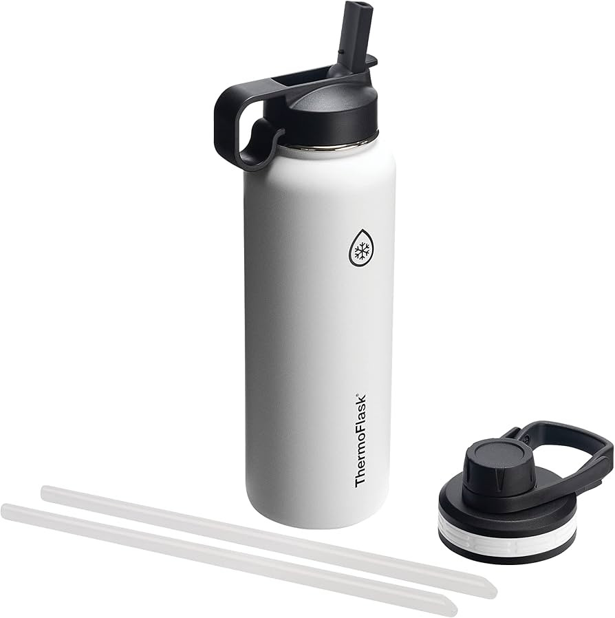 ThermoFlask Double Wall Vacuum Stainless Steel Insulated Water Bottle with Two Lids, 40 Ounce, Wh... | Amazon (US)