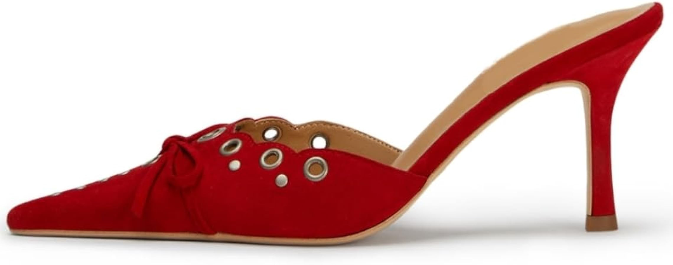 Black Kitten Heels for Women, Pointed Toe Heels，Studded Silp On Bow Heels Mules, Faux Suede San... | Amazon (US)