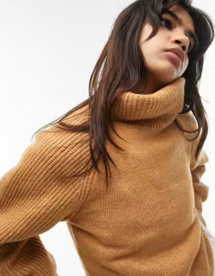 Topshop knit roll neck sweater in camel | ASOS (Global)