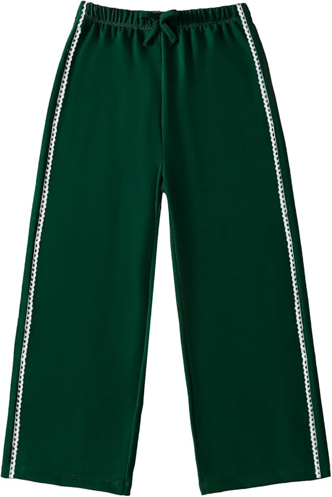 SOBOWO Girls Wide Leg Dress Pants Flowy Loose Solid Color Floral Elastic Waist Baggy Casual Schoo... | Amazon (US)