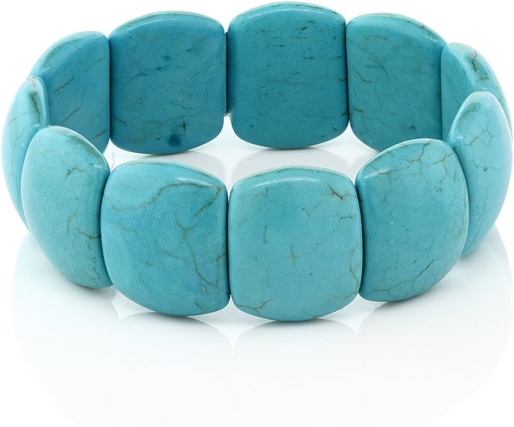 Gem Stone King 7.5 Inch Simulated Turquoise Howlite Beads Stretch Bangle Bracelet 20MM | Amazon (US)