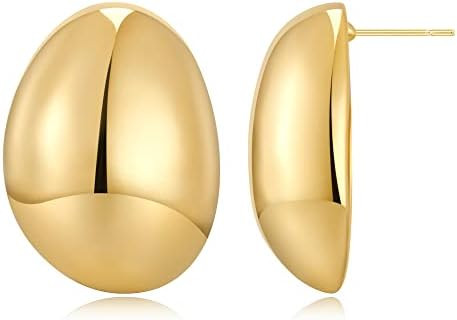 Gold Silver Big Oval Dome Circle Square Ball Wide Hoop Earrings Geometry Statement Earrings for W... | Amazon (US)