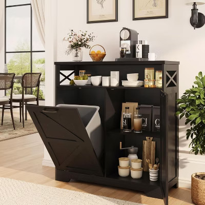 Tilt Out Trash Can Cabinet for 13 * 1 Gallon Trash Can, Dog Proof Garbage Can, Black | Target