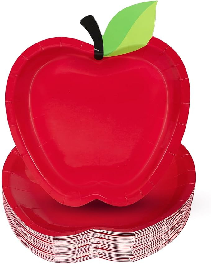 50 Pieces Back to School Red Apples Paper Plates First Day of School Party Decorations Cute Fruit... | Amazon (US)