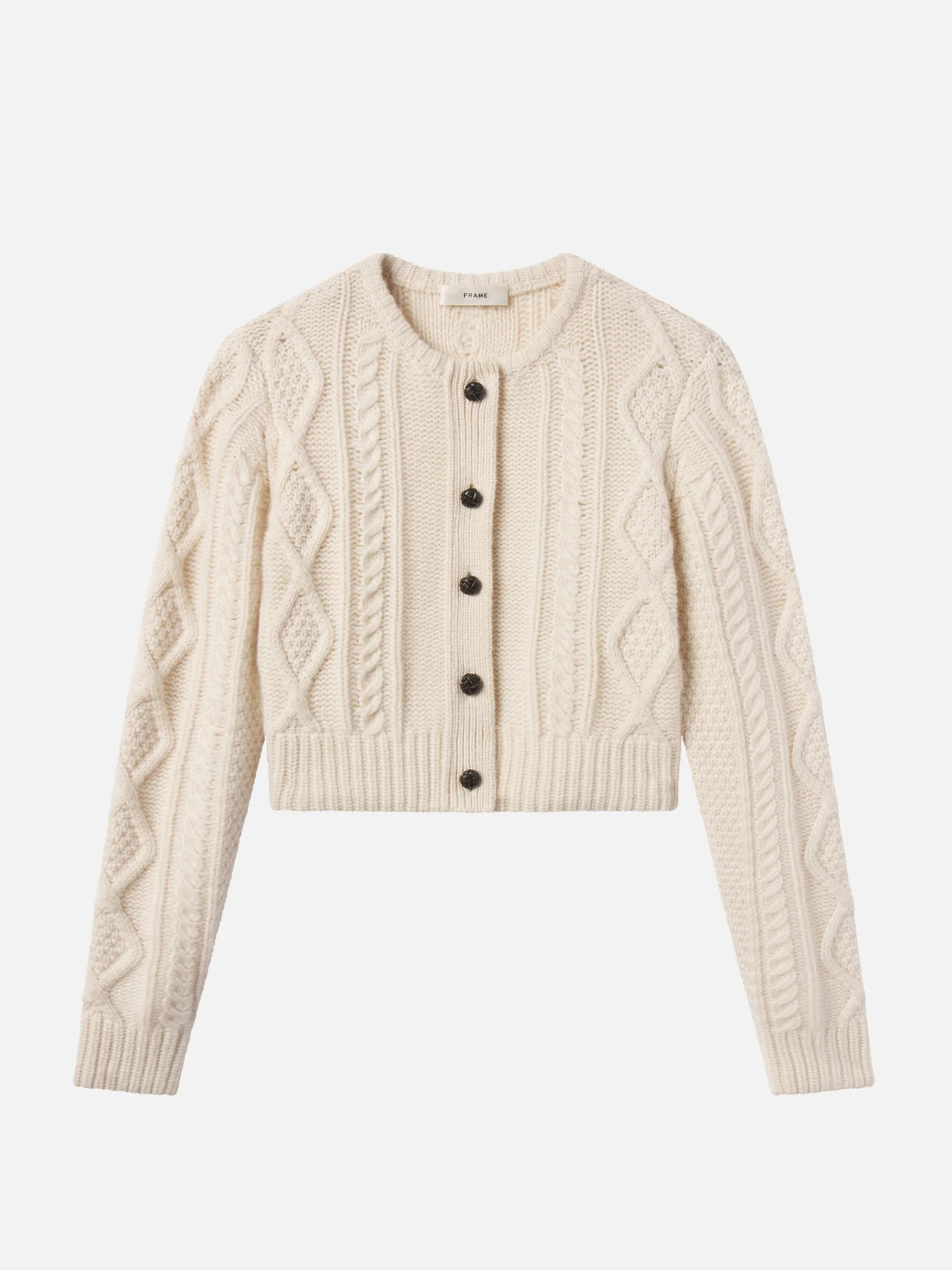 THE CABLE KNIT CARDI CREAM | Frame Denim