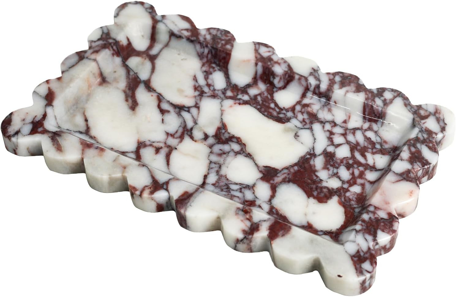 Natural 100% Marble Vanity Tray Luxury Scalloped Marble Storage Square Rectangle Tray for Home Decor Stone Tray for Bathroom Kitchen Candle Key (Rectangle-11.8 * 7.4-Calacatta Viola) | Amazon (US)