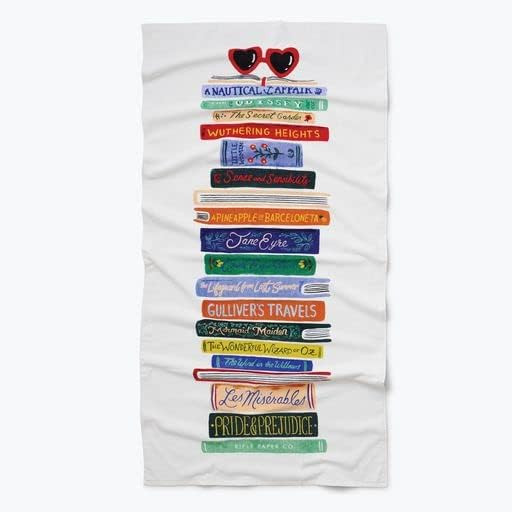 RIFLE PAPER CO. Book Club Beach Towel - Made from Super-Soft Velour Cotton, Illustrated Stack of ... | Amazon (US)