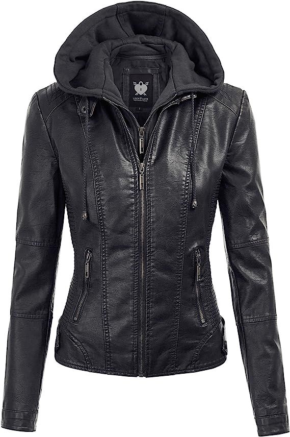 Lock and Love Women's Removable Hooded Faux Leather Moto Biker Jacket (XS~2XL) | Amazon (US)