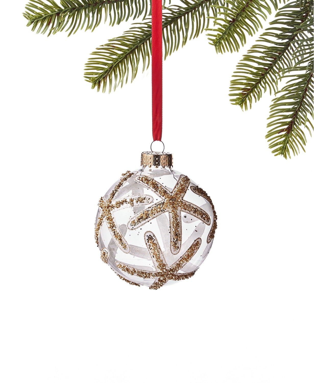 Holiday Lane At The Beach And Seaside Clear Ball with Gold-Tone Glittered Sea Stars Ornament, Cre... | Macys (US)