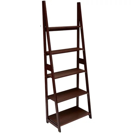 JIUJIANG Modern 5-Tier Ladder Bookshelf Organizer Solid Rubberwood Frame - Espresso Finish | Walmart (US)