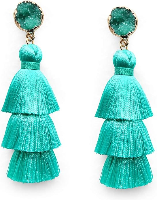 Me&Hz Colorful Layered Tassel Earrings Bohemian Statement Tiered Tassel Big Dangle Drop Earrings ... | Amazon (US)