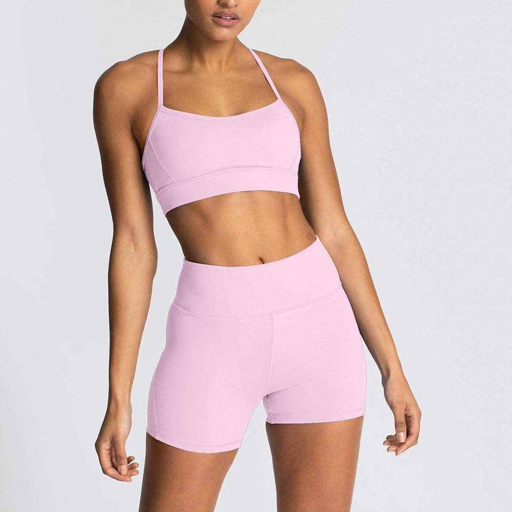 IMEKIS Women's Workout Sets 2 Piece Yoga Outfit High Waisted Biker Shorts Leggings Sports Bra Gym... | Amazon (US)