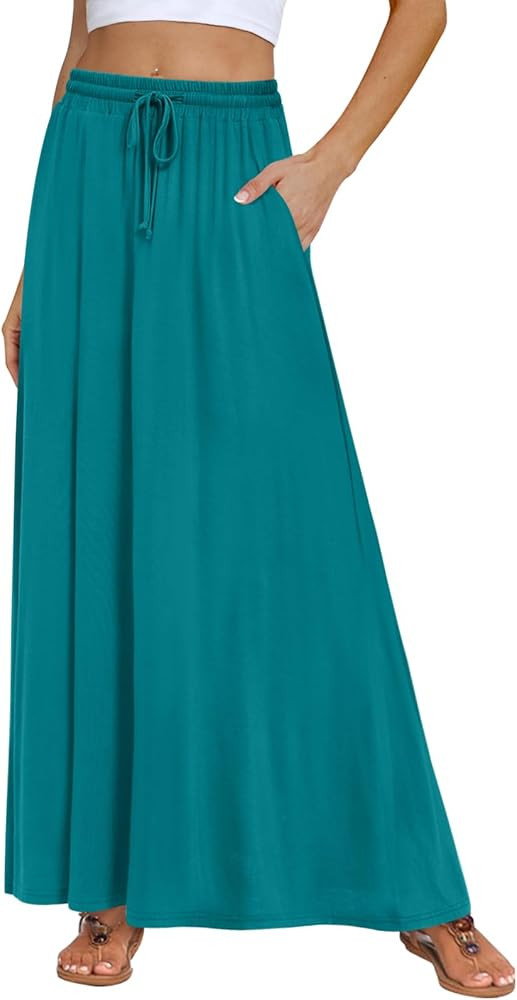 DB MOON Womens Maxi Skirt 2026 Casual Flowy Elastic High Waist Long Skirts with Pockets | Amazon (US)