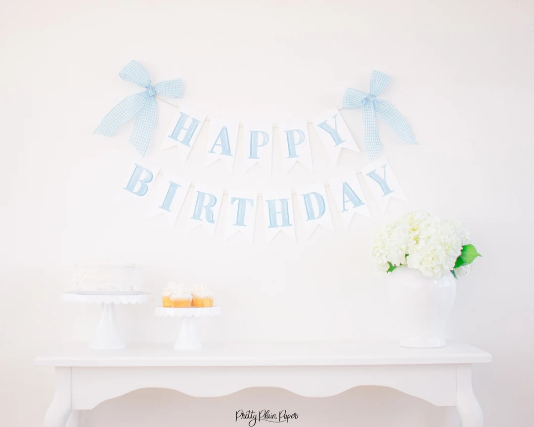 Light Blue Watercolor Happy Birthday Banner | Printable Download | Watercolor Happy Birthday Bann... | Etsy (US)