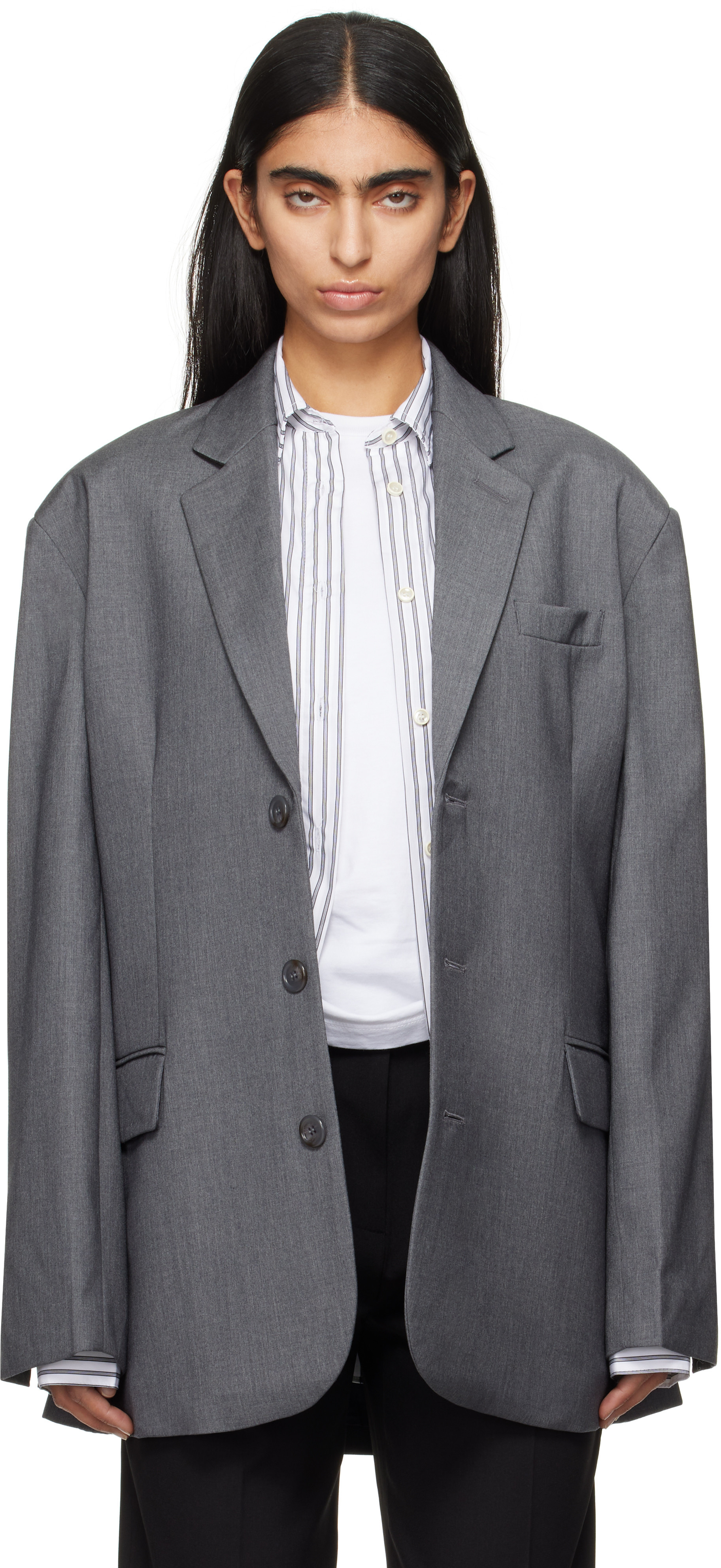The Frankie Shop Gray Gelso Oversized Blazer | SSENSE
