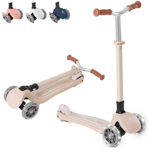 MomnLittle Kick Scooter for Kids Ages 3-10 (Beige) 3 Wheeled with LED Light-Up Wheels CPSC Certified Foldable and 4 Height Adjustable Toddler Scooters for Boys Girls | Amazon (US)