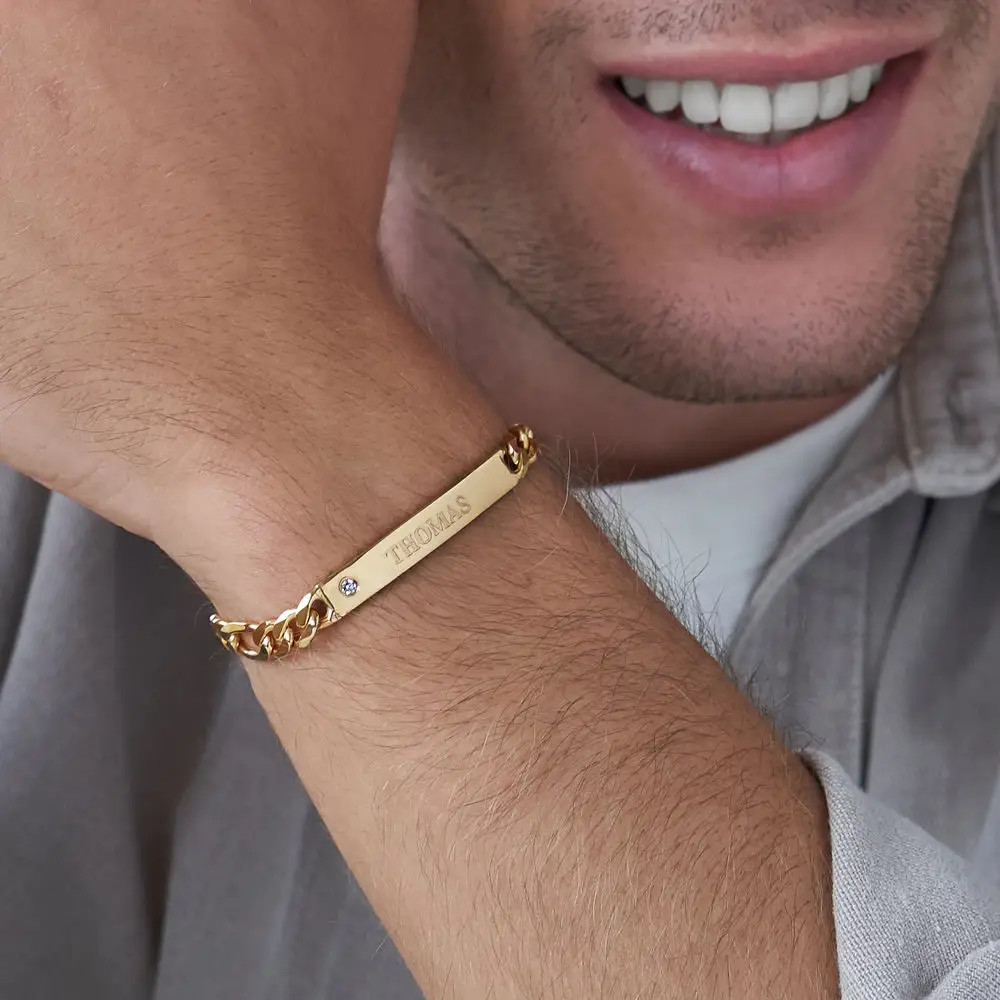 ID Bracelet for Men with Diamond - Gold Vermeil | Oak & Luna (US)