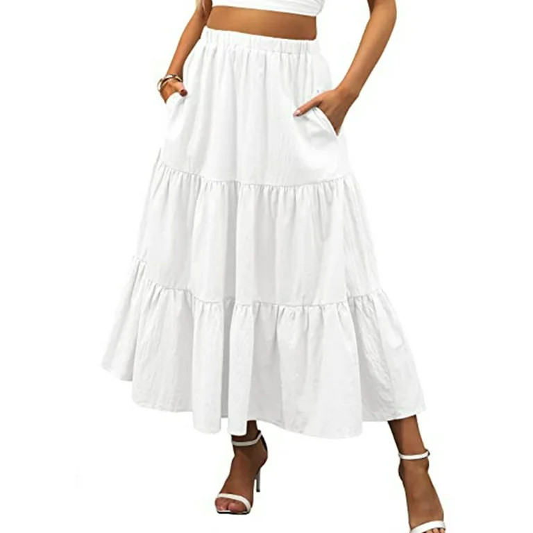 Ma&Baby Women's Summer Skirt Boho Elastic Waist Pleated A-Line Midi Skirt with Pockets - Walmart.... | Walmart (US)