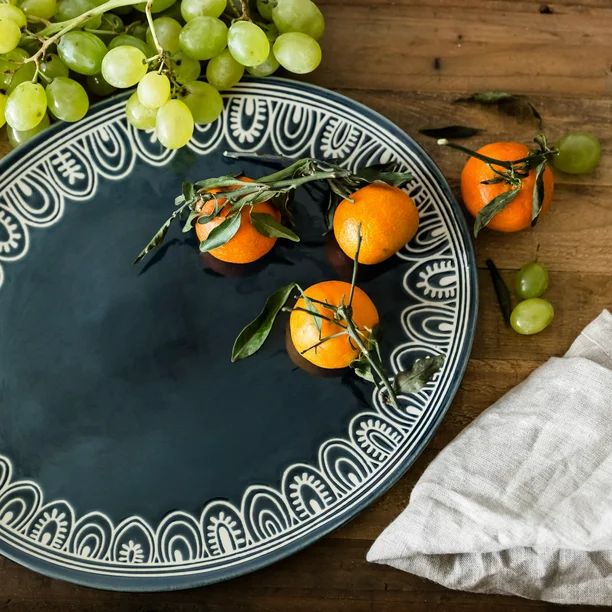 Better Homes & Gardens Teal Medallion Oval Serve Platter - Walmart.com | Walmart (US)