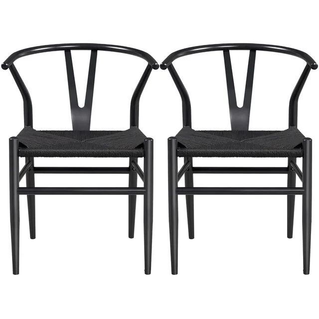 SMILE MART Mid-Century Metal Weave Dining Chair with Y-Shaped Backrest, 2PCS, Full Black | Walmart (US)