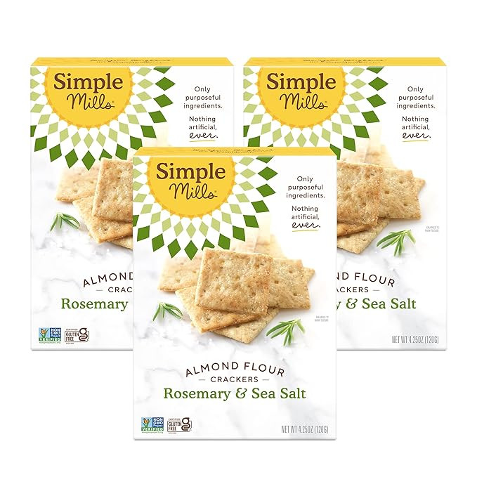 Simple Mills Almond Flour Crackers, Rosemary & Sea Salt, Gluten Free, Flax Seed, Sunflower Seeds,... | Amazon (US)