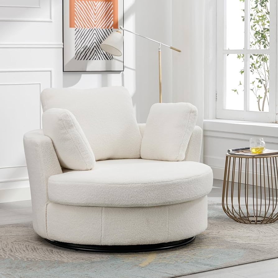 42" W Oversized Swivel Accent Barrel Chair with 3 Pillow, Modern Cuddler Reading Chair Comfy Arm ... | Amazon (US)