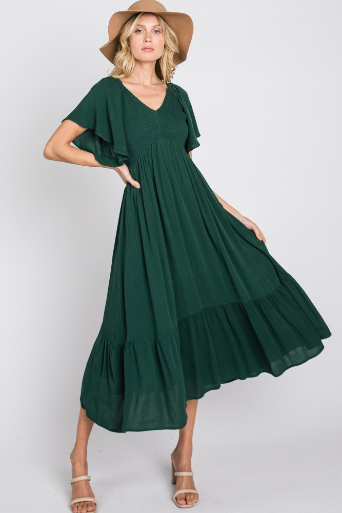 Forest Green Smocked Ruffle Dress | PinkBlush Maternity