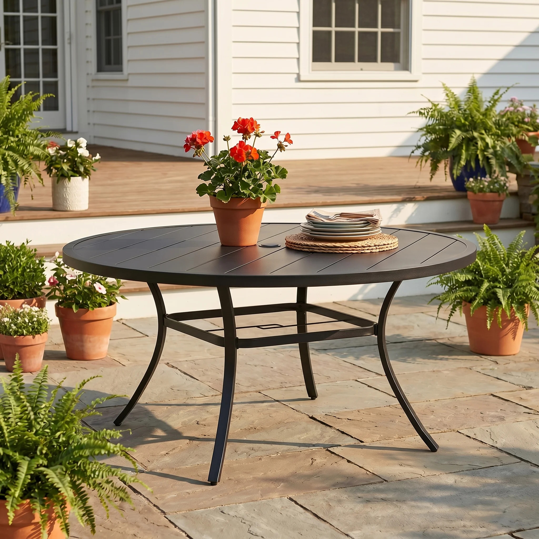 Patio Metal 60 L x 60 W Outdoor Round Dining Table | Wayfair North America