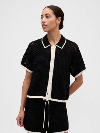 Relaxed Crochet Sweater Shirt | Gap Factory