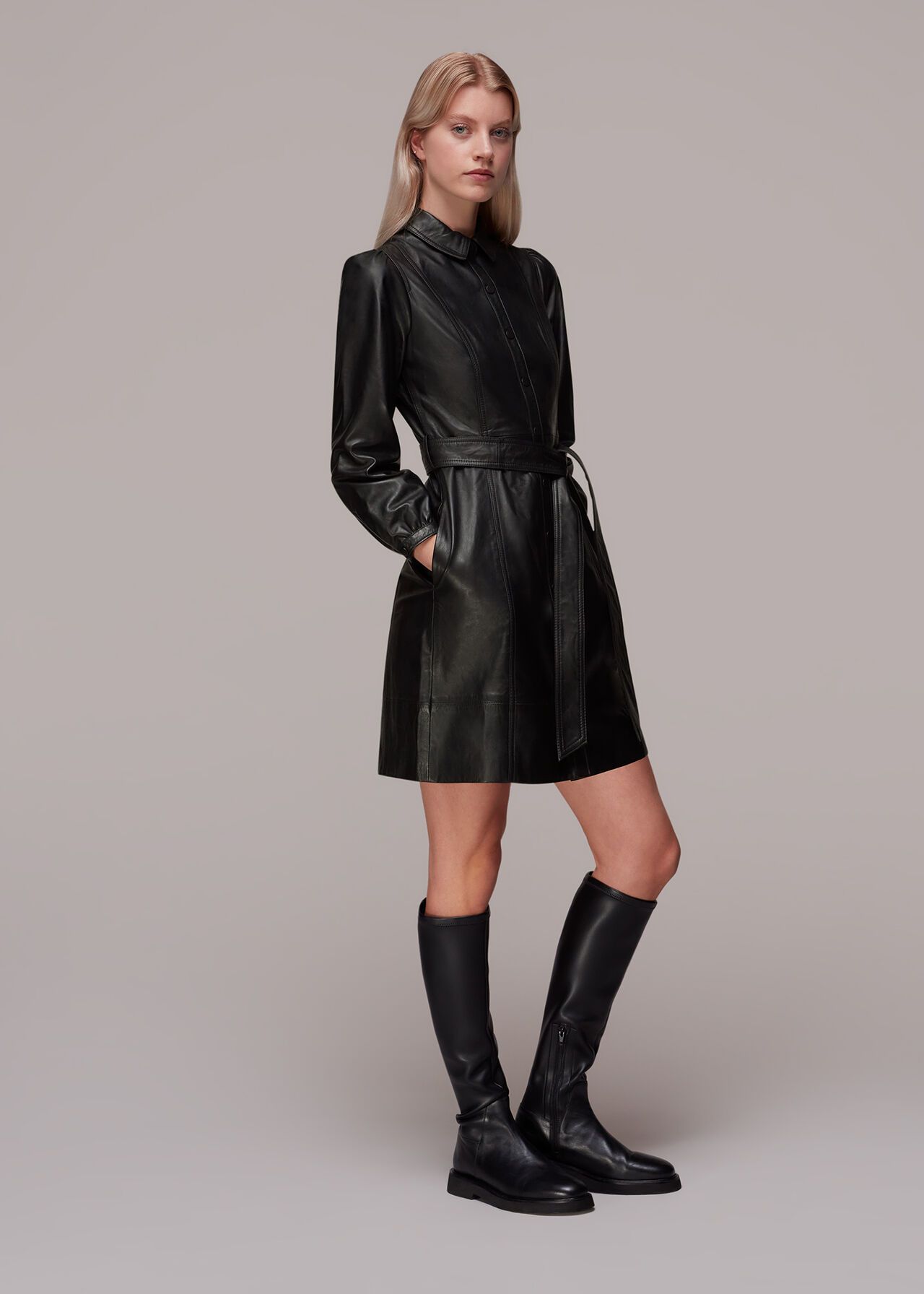 Black Phoebe Short Leather Dress | WHISTLES | | Whistles