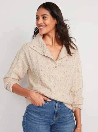 Speckled Button-Front Cable-Knit Sweater for Women | Old Navy (US)
