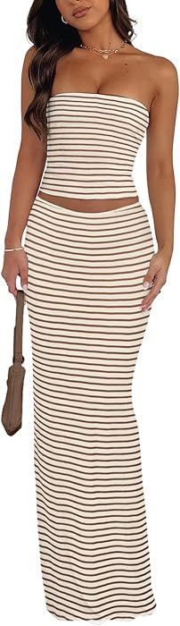 Goafuliy 2 Piece Skirt Sets for Women Summer, Floral Sleeveless Tube Top Bodycon Maxi Skirts Y2k ... | Amazon (US)