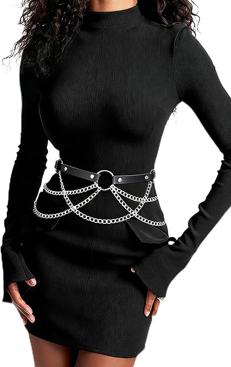 Black PU Leather Belt – Emo Punk Grunge Gothic Belt with Chains, Gothic Waist Belt,Accessories ... | Amazon (US)