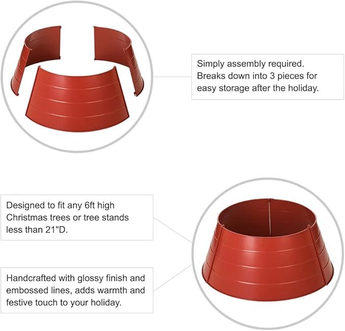 Glitzhome 22" D Christmas Painted Red Metal Tree Collar Christmas Tree Skirt Xmas Decortions | Amazon (US)