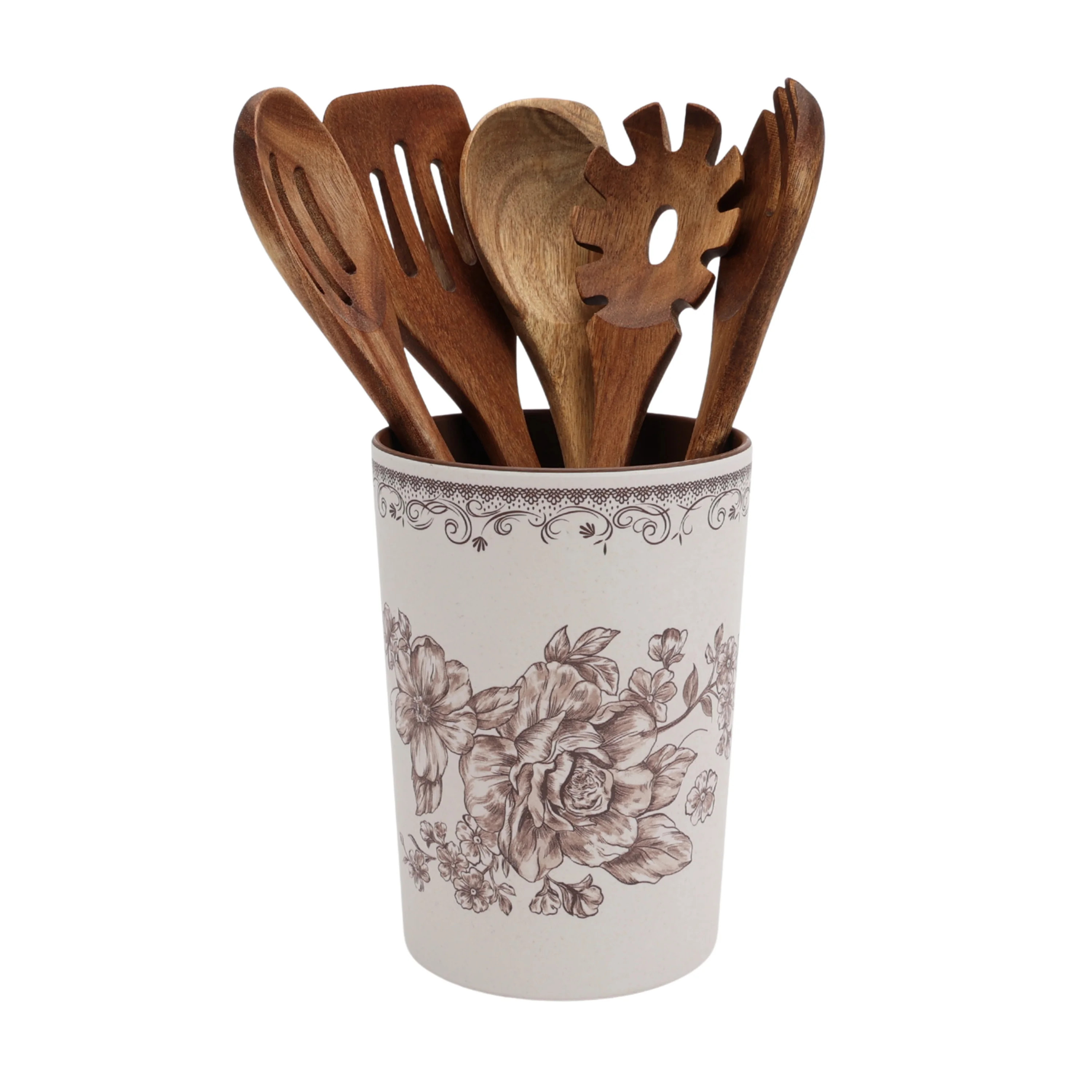 The Pioneer Woman Agetha 6-Piece Acacia Wood & Bamboo Melamine Crock Set, Brown | Walmart (US)