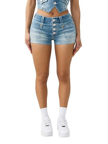 True Religion Women’s Front Pocket Denim Shorts Flap – Horseshoe Detailing – Sunset Ticket, 30 | Amazon (US)