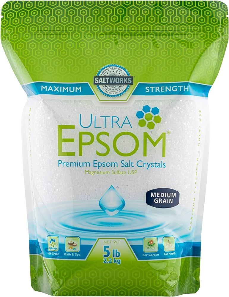 SaltWorks Ultra Epsom Bath Salt, Unscented, Medium Grain, 5 Pound Bag | Amazon (US)