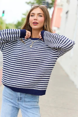 Lennon Navy Sweater DOORBUSTER | Pink Lily