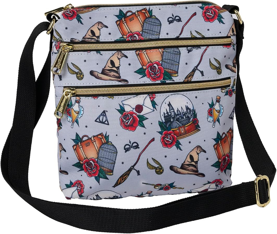Loungefly Harry Potter Passport Crossbody Travel Bag AOP Relics Tattoo Print | Amazon (US)