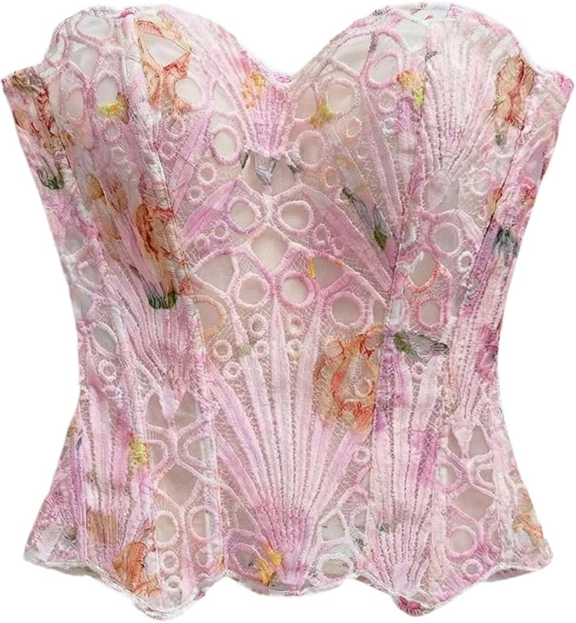 WDIRARA Women's Lace Corset Tops Mesh Strapless Bustier Tube Going Out Top | Amazon (US)