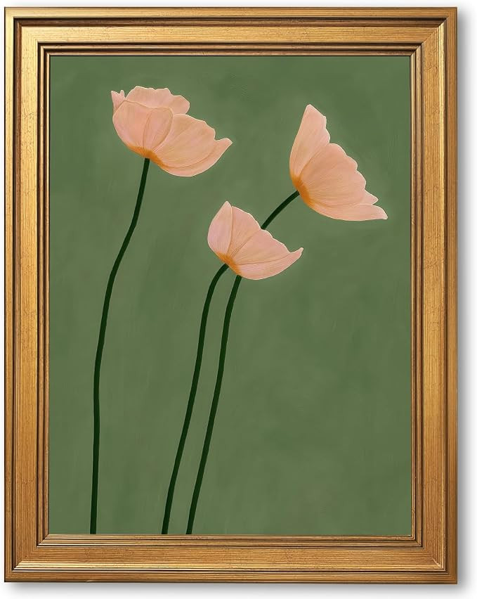 Blush Pink Poppies Canvas Wall Art Framed Botanical Flower Picture Poster Minimalist Floral Print... | Amazon (US)