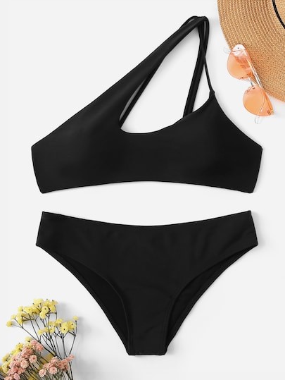 Cut-out One Shoulder Top With Panty Bikini | SHEIN