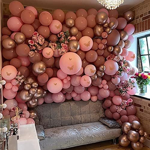 Dusty Pink Balloon Garland 145 Pcs, TOPLLON Butterfly Balloon Garland Arch with 12 Pcs Butterfly... | Amazon (US)