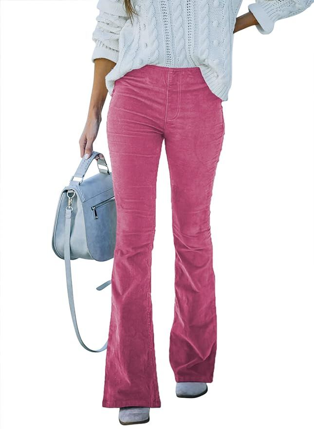 Sidefeel Women Corduroy Flare Pants Elastic Waist Bell Bottom Trousers | Amazon (US)